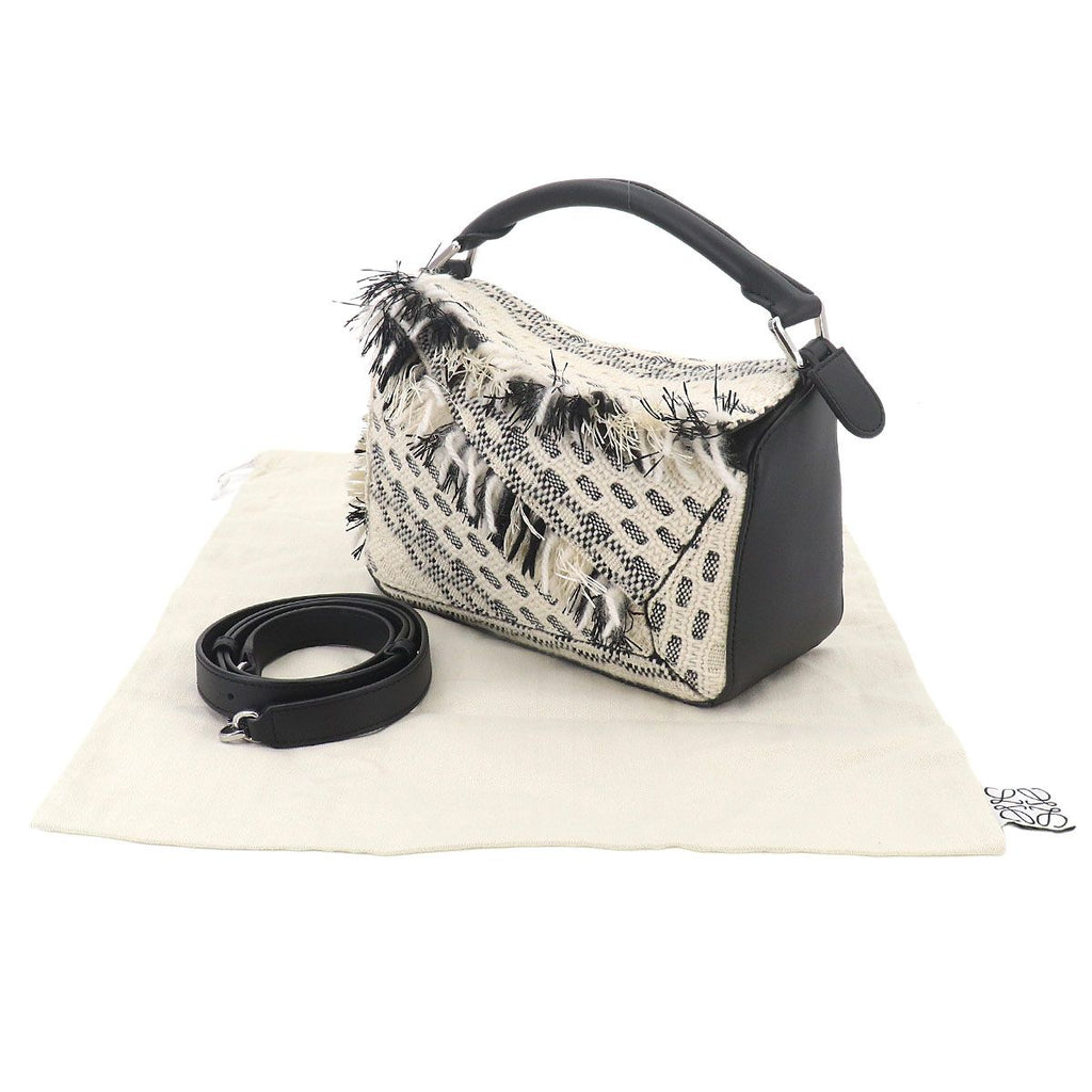 Loewe Puzzle Bag Small 2-Way Bag Cotton Yarn White Black — view 2