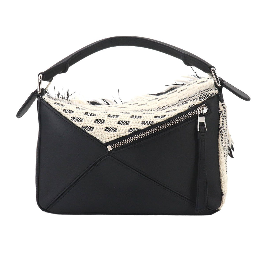 Loewe Puzzle Bag Small 2-Way Bag Cotton Yarn White Black — view 3