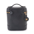Chanel Vanity Hand Bag Caviar Leather Black CC Logo Gold — view 2