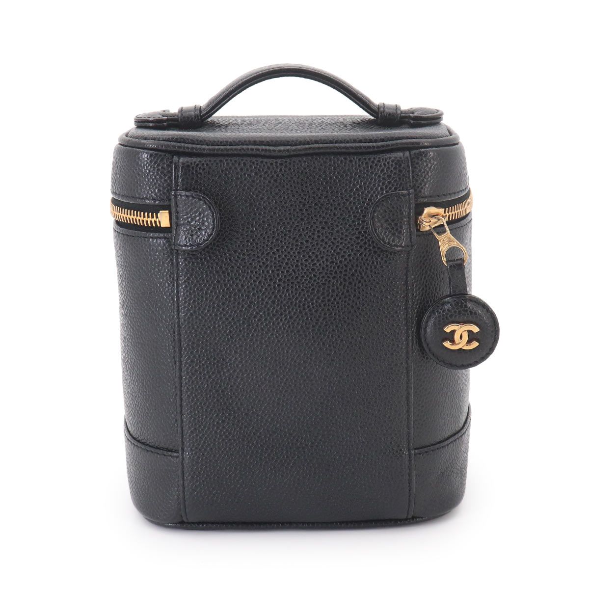 Chanel Vanity Hand Bag Caviar Leather Black CC Logo Gold — view 2
