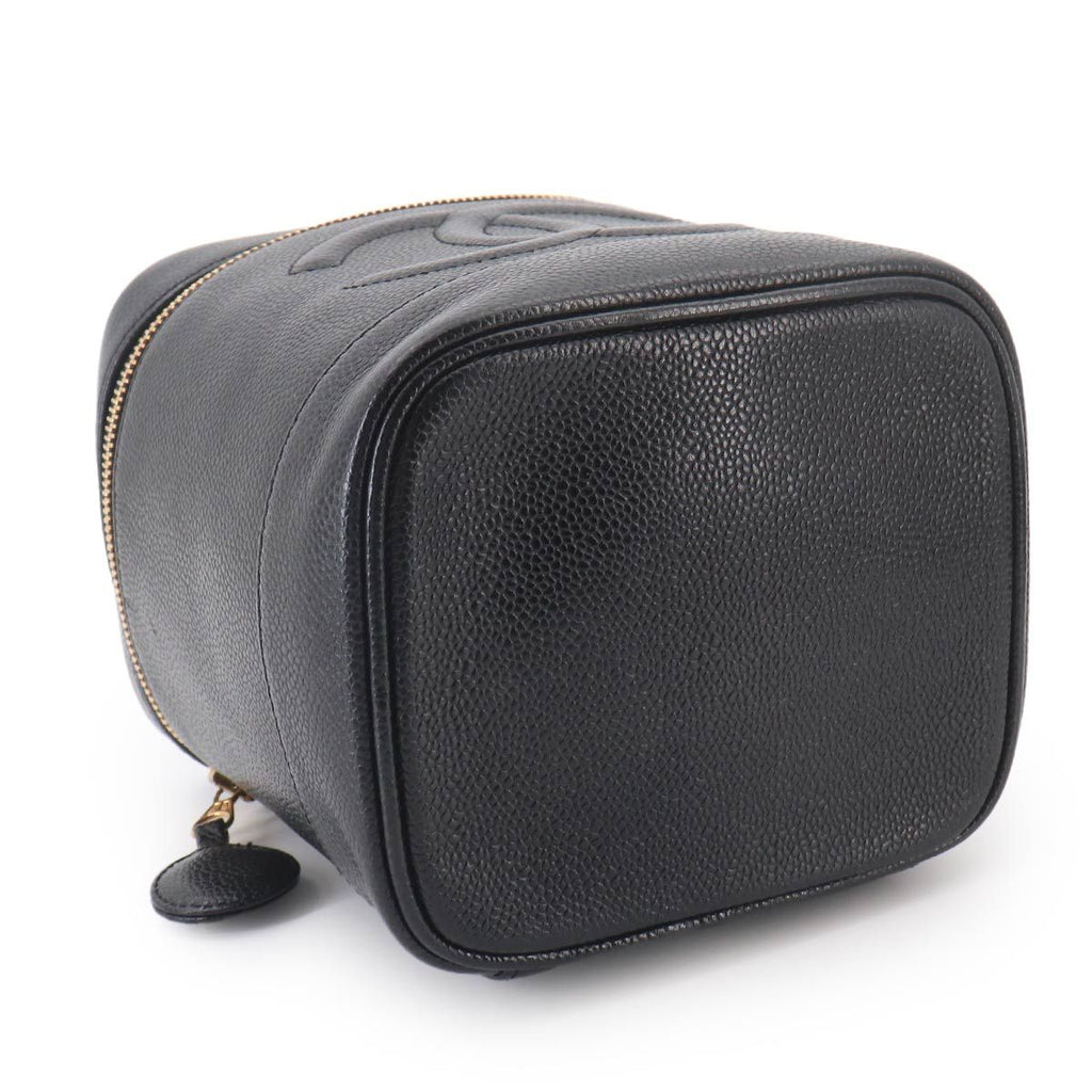 Chanel Vanity Hand Bag Caviar Leather Black CC Logo Gold — view 4