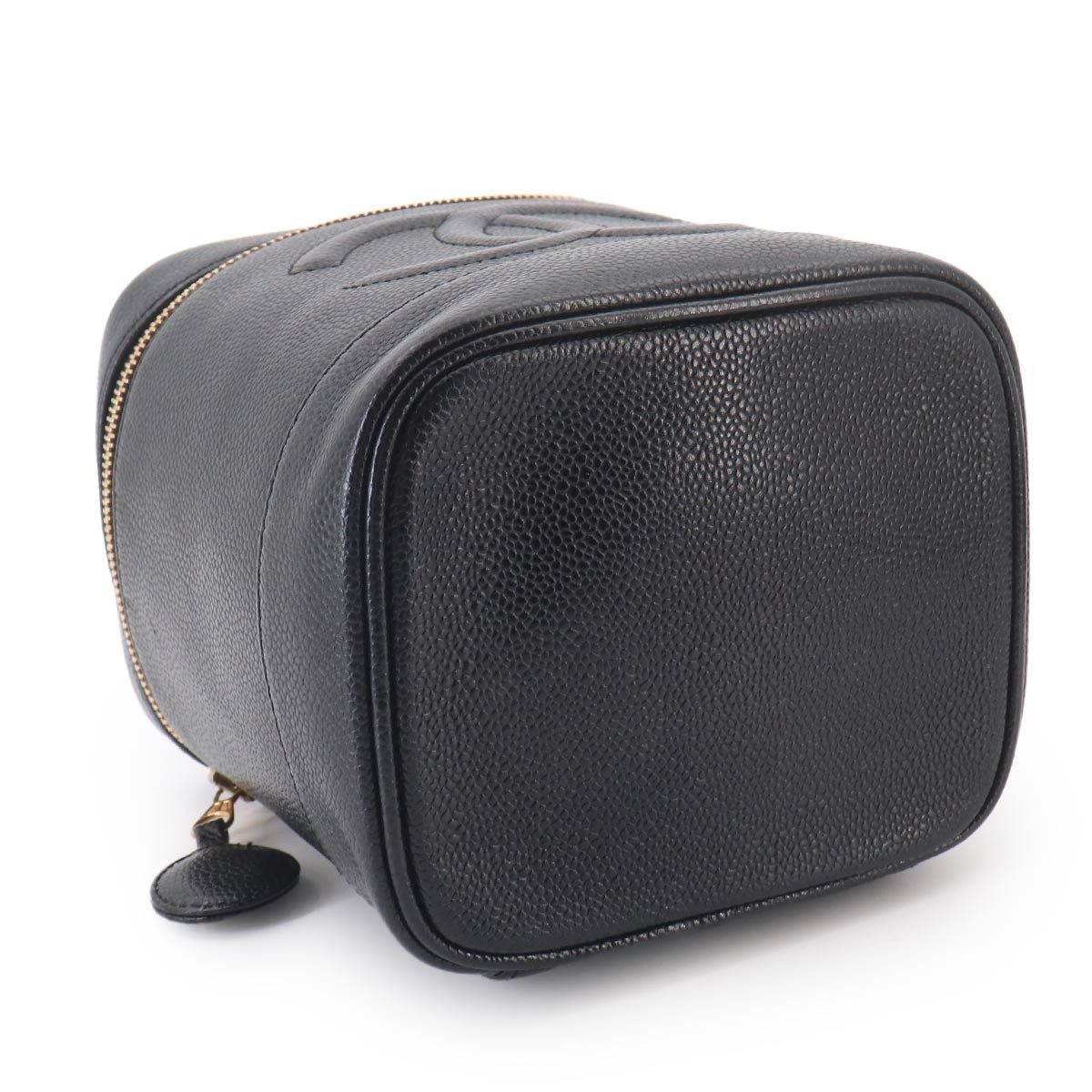 Chanel Vanity Hand Bag Caviar Leather Black CC Logo Gold — view 4