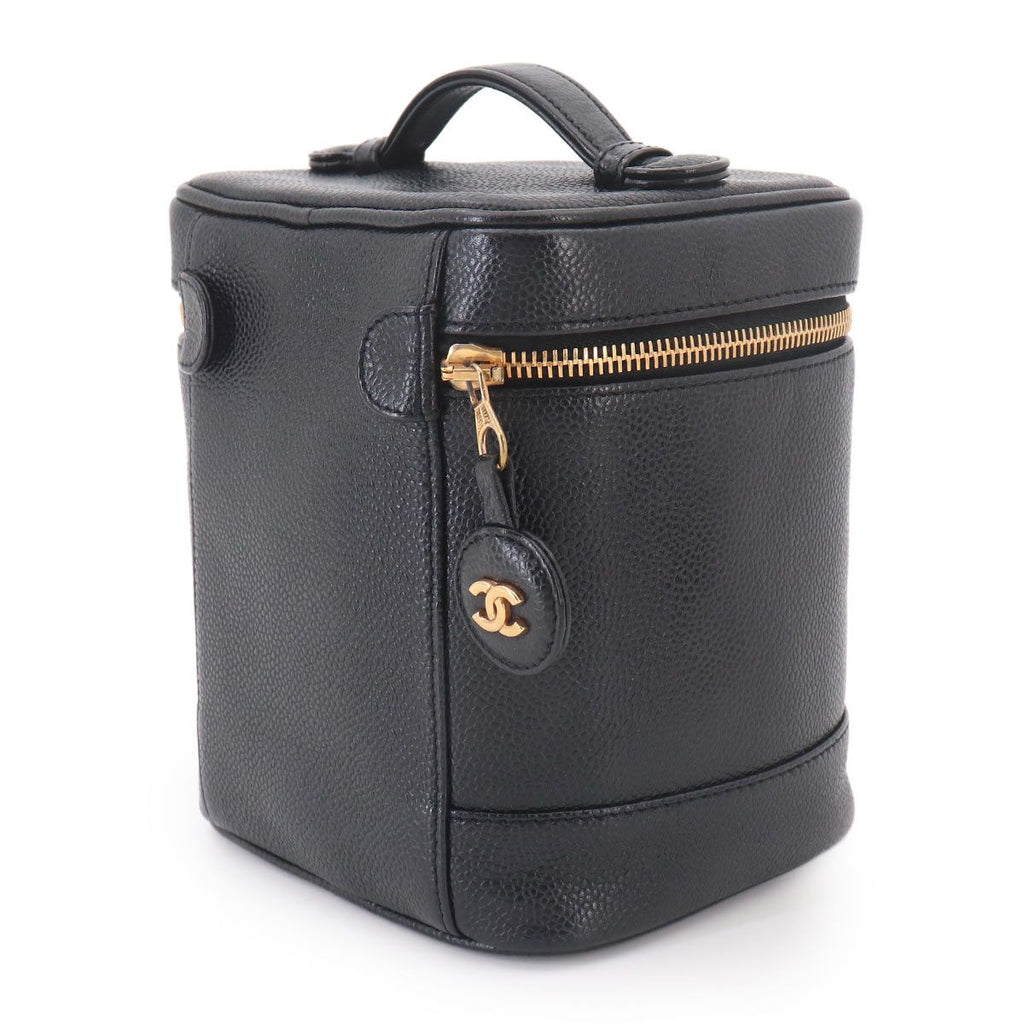 Chanel Vanity Hand Bag Caviar Leather Black CC Logo Gold — view 3
