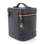 Chanel Vanity Hand Bag Caviar Leather Black CC Logo Gold — view 3