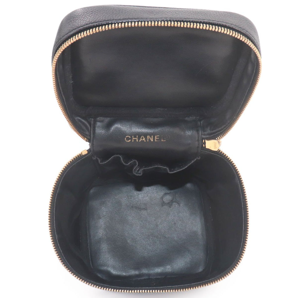 Chanel Vanity Hand Bag Caviar Leather Black CC Logo Gold — view 6