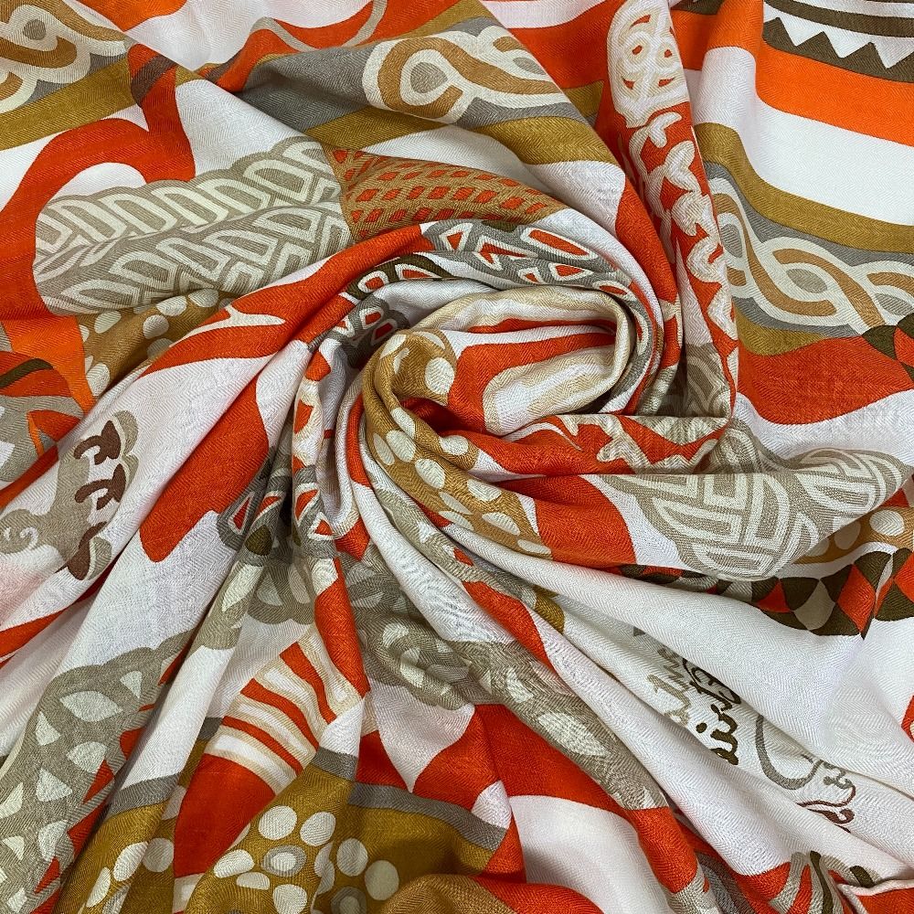 Hermes Carre Geant Fantaisie Detriers Stirrup Fantasy Shawl Orange Scarf