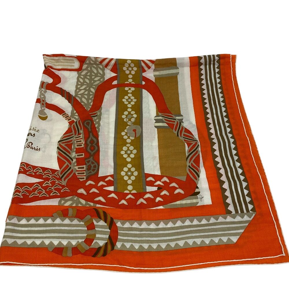 Hermes Carre Geant Fantaisie Detriers Stirrup Fantasy Shawl Orange Scarf — view 4