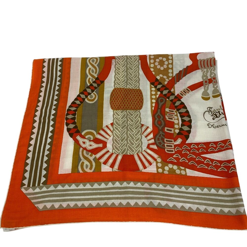 Hermes Carre Geant Fantaisie Detriers Stirrup Fantasy Shawl Orange Scarf — view 2