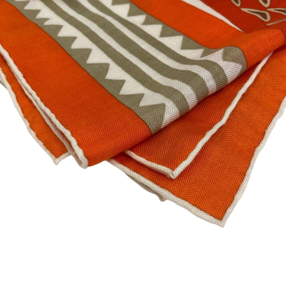 Hermes Carre Geant Fantaisie Detriers Stirrup Fantasy Shawl Orange Scarf — view 7