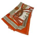 Hermes Carre Geant Fantaisie Detriers Stirrup Fantasy Shawl Orange Scarf — view 6