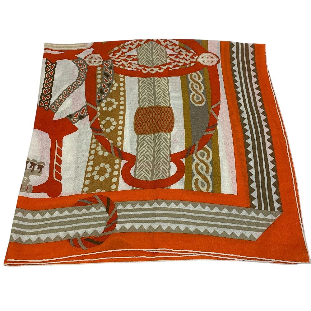 Hermes Carre Geant Fantaisie Detriers Stirrup Fantasy Shawl Orange Scarf — view 3