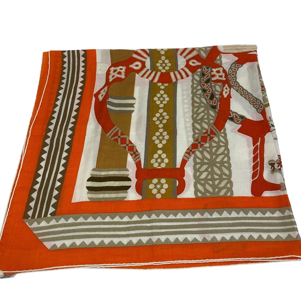 Hermes Carre Geant Fantaisie Detriers Stirrup Fantasy Shawl Orange Scarf — view 5
