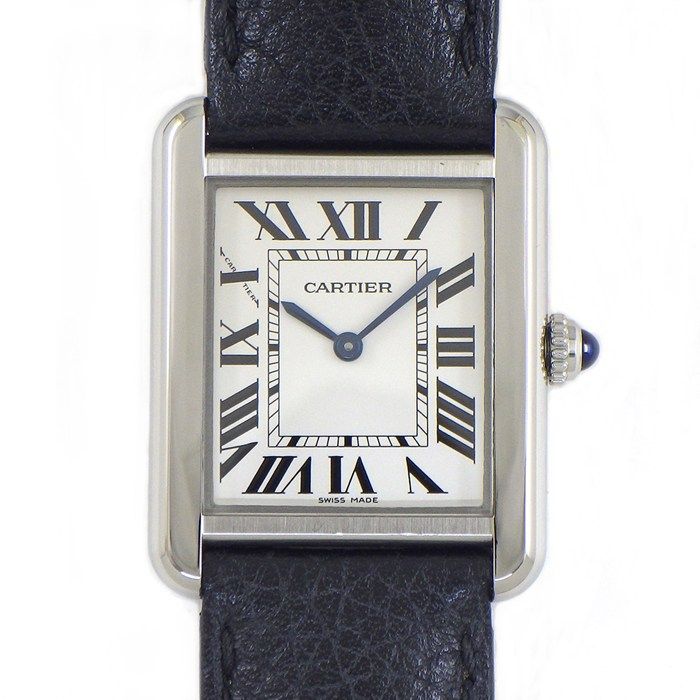Cartier Watch Tank Solo SM Rectangular White Dial Roman Index SS Leather Quartz