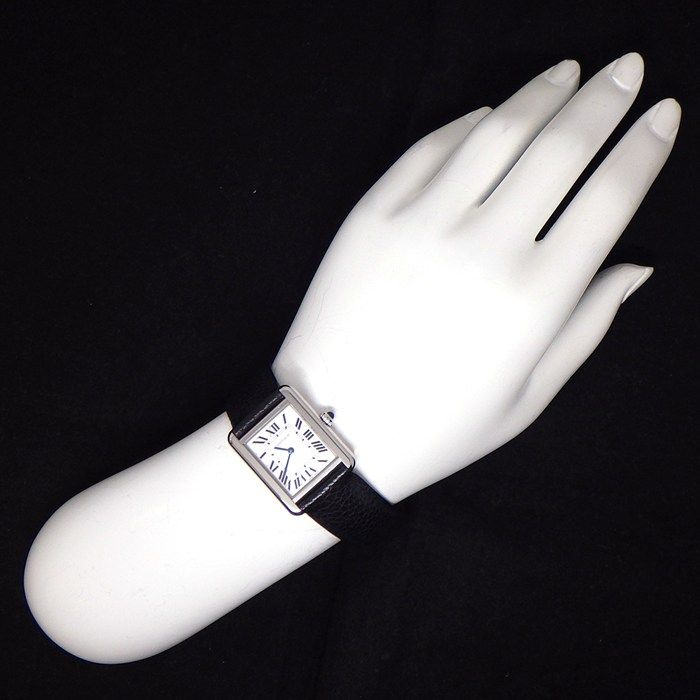 Cartier Watch Tank Solo SM Rectangular White Dial Roman Index SS Leather Quartz — view 9