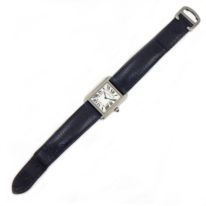 Cartier Watch Tank Solo SM Rectangular White Dial Roman Index SS Leather Quartz — view 3