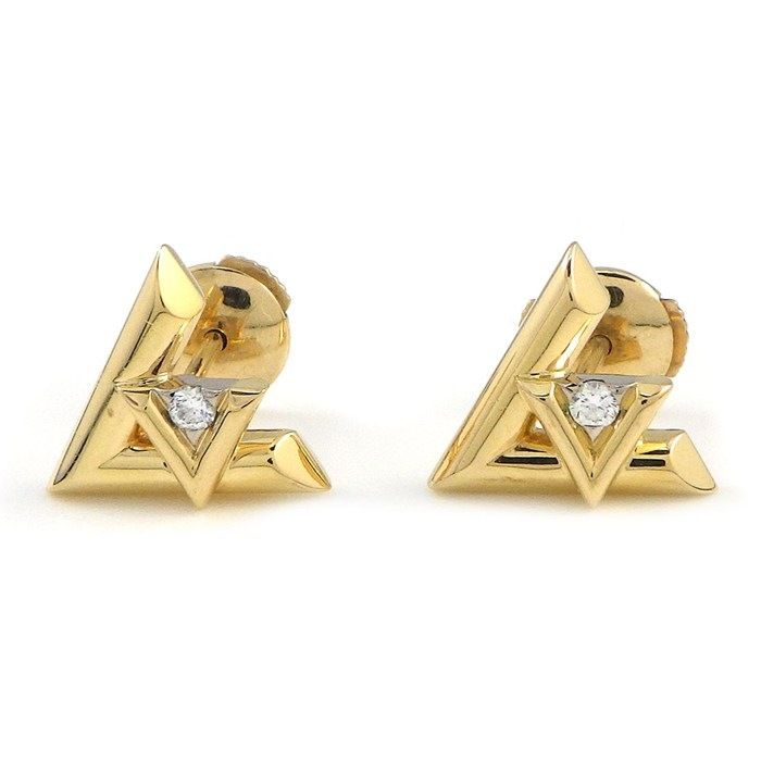 Louis Vuitton Earrings LV Vault One Set of 2 Diamond Each 18k Yellow Gold 18k
