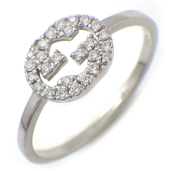 Gucci Ring Interlocking Logo GG Diamond 18k White Gold