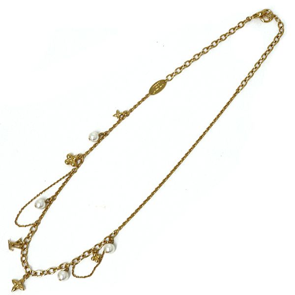 Louis Vuitton Blue Ming Pearl Necklace Faux Metal Gold