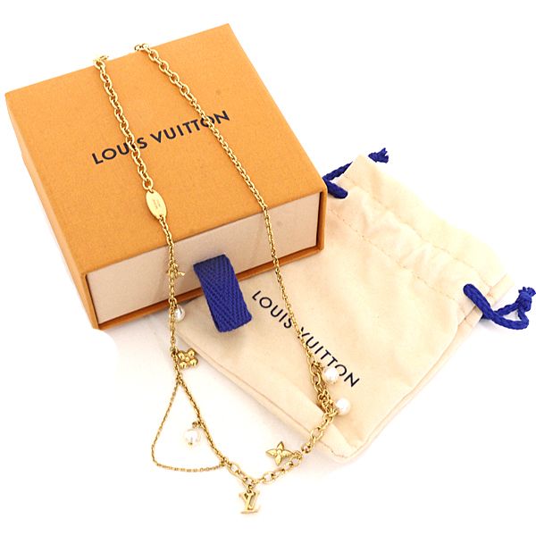 Louis Vuitton Blue Ming Pearl Necklace Faux Metal Gold — view 2