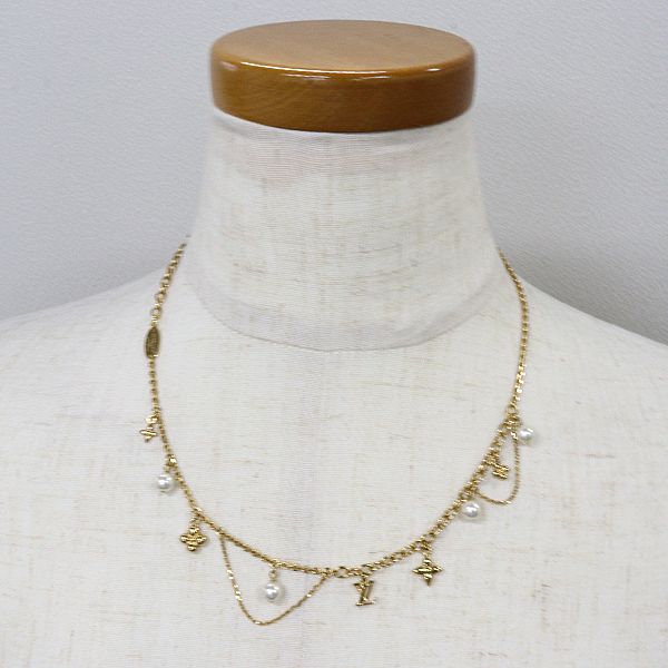 Louis Vuitton Blue Ming Pearl Necklace Faux Metal Gold — view 6