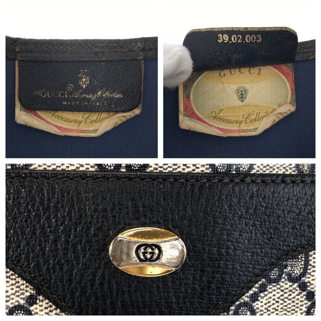 Gucci Vintage Sherry Line Blue Gray GG Supreme Canvas Leather Shoulder — view 4