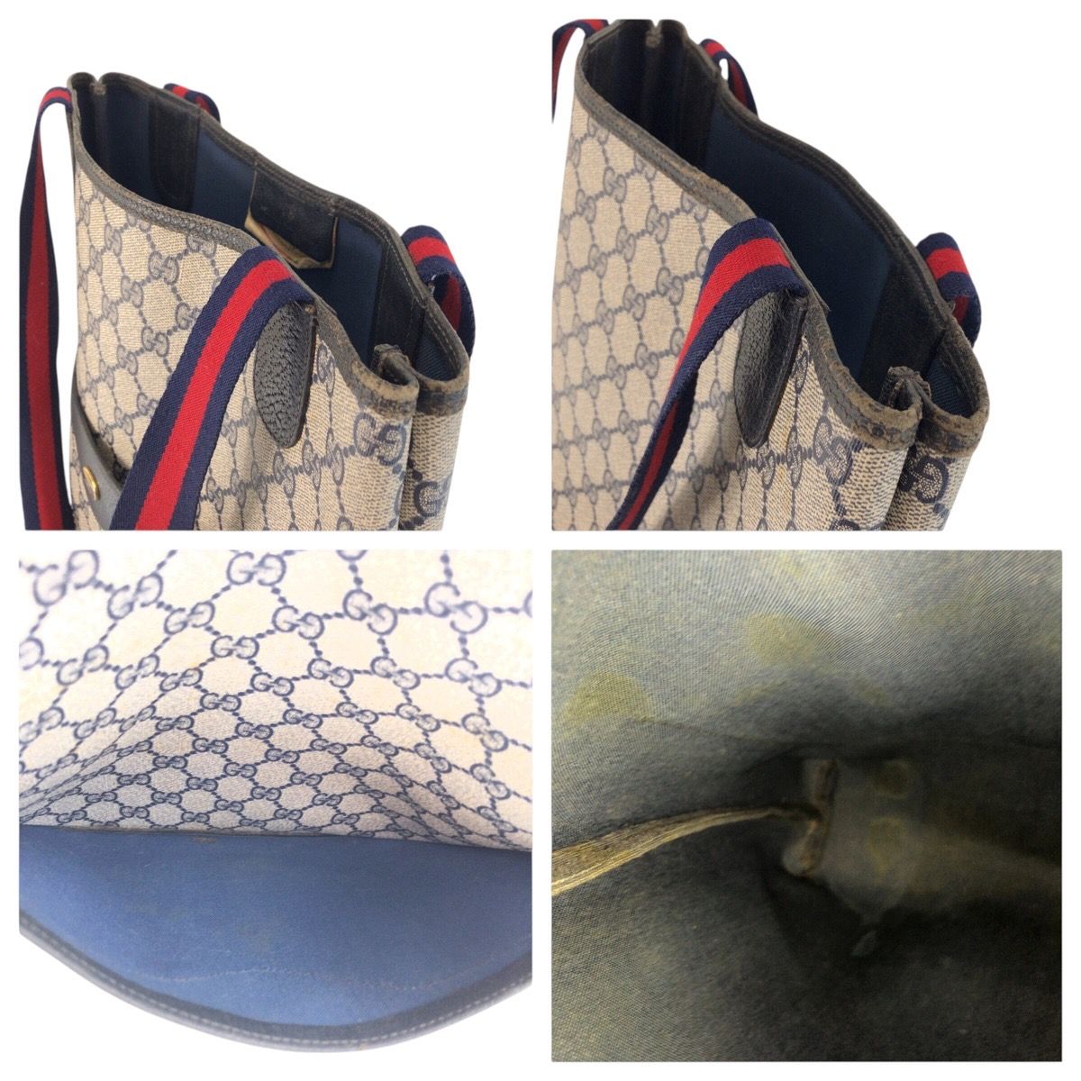 Gucci Vintage Sherry Line Blue Gray GG Supreme Canvas Leather Shoulder — view 6
