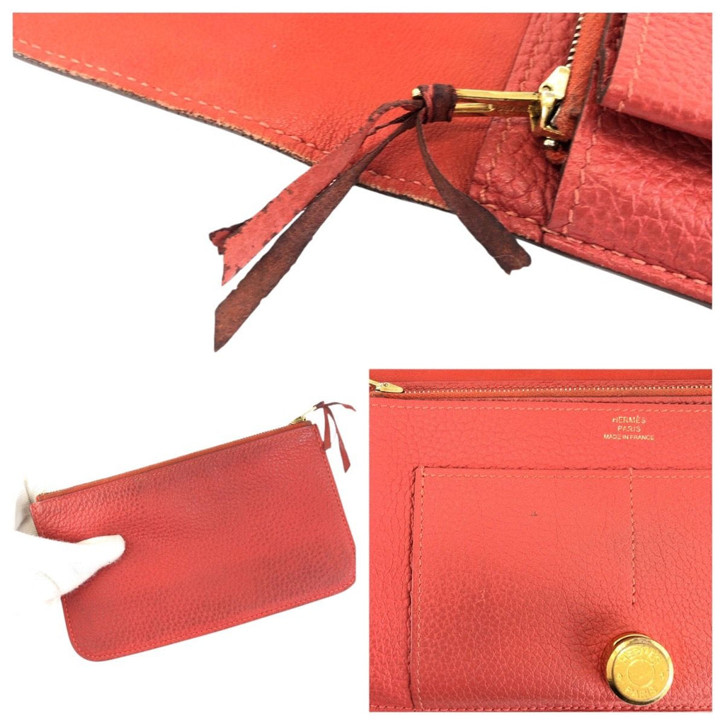 Hermes Dogon GM Rouge Tomato Red Gold Togo Wallet — view 7