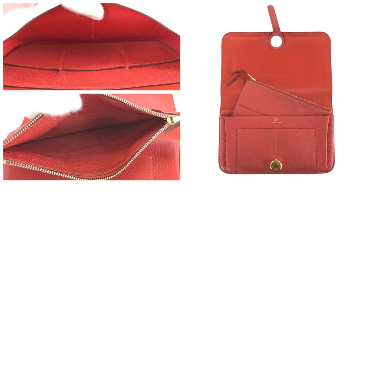 Hermes Dogon GM Rouge Tomato Red Gold Togo Wallet — view 9