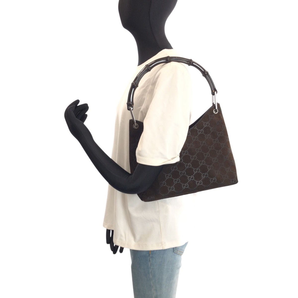 Gucci Bamboo Brown Silver Suede 008 Shoulder — view 7