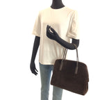 Prada Brown Silver Velour Leather Tote — view 7