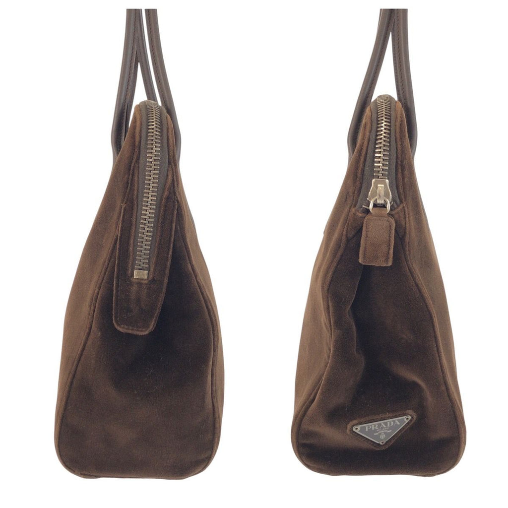 Prada Brown Silver Velour Leather Tote — view 8