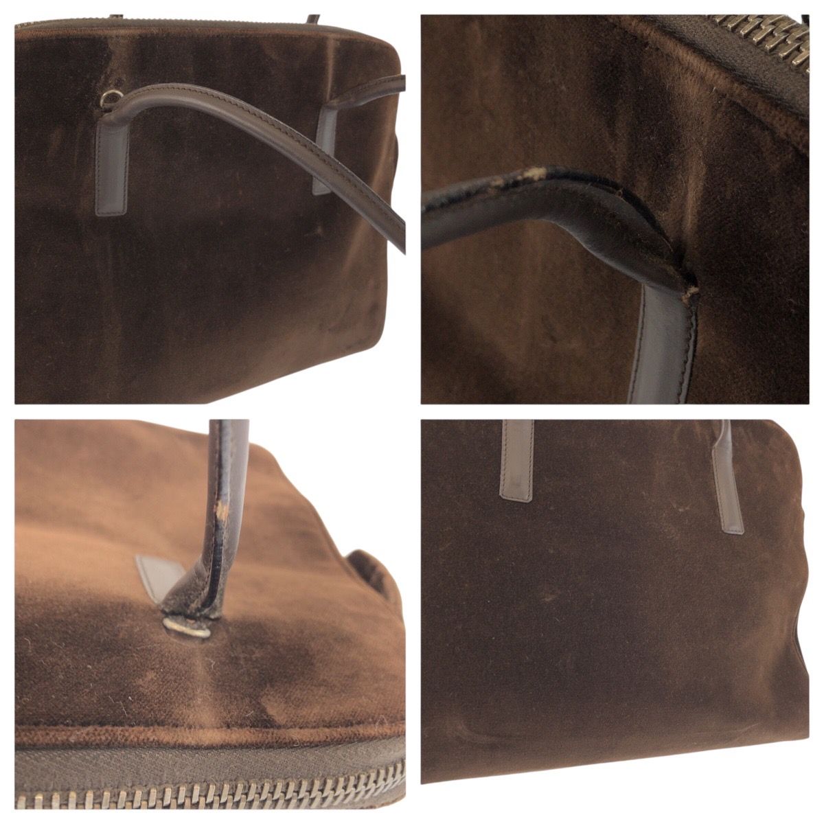 Prada Brown Silver Velour Leather Tote — view 5