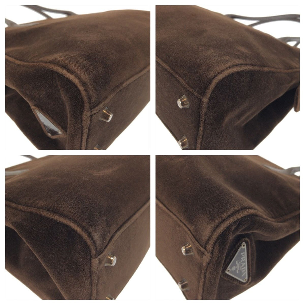 Prada Brown Silver Velour Leather Tote — view 3