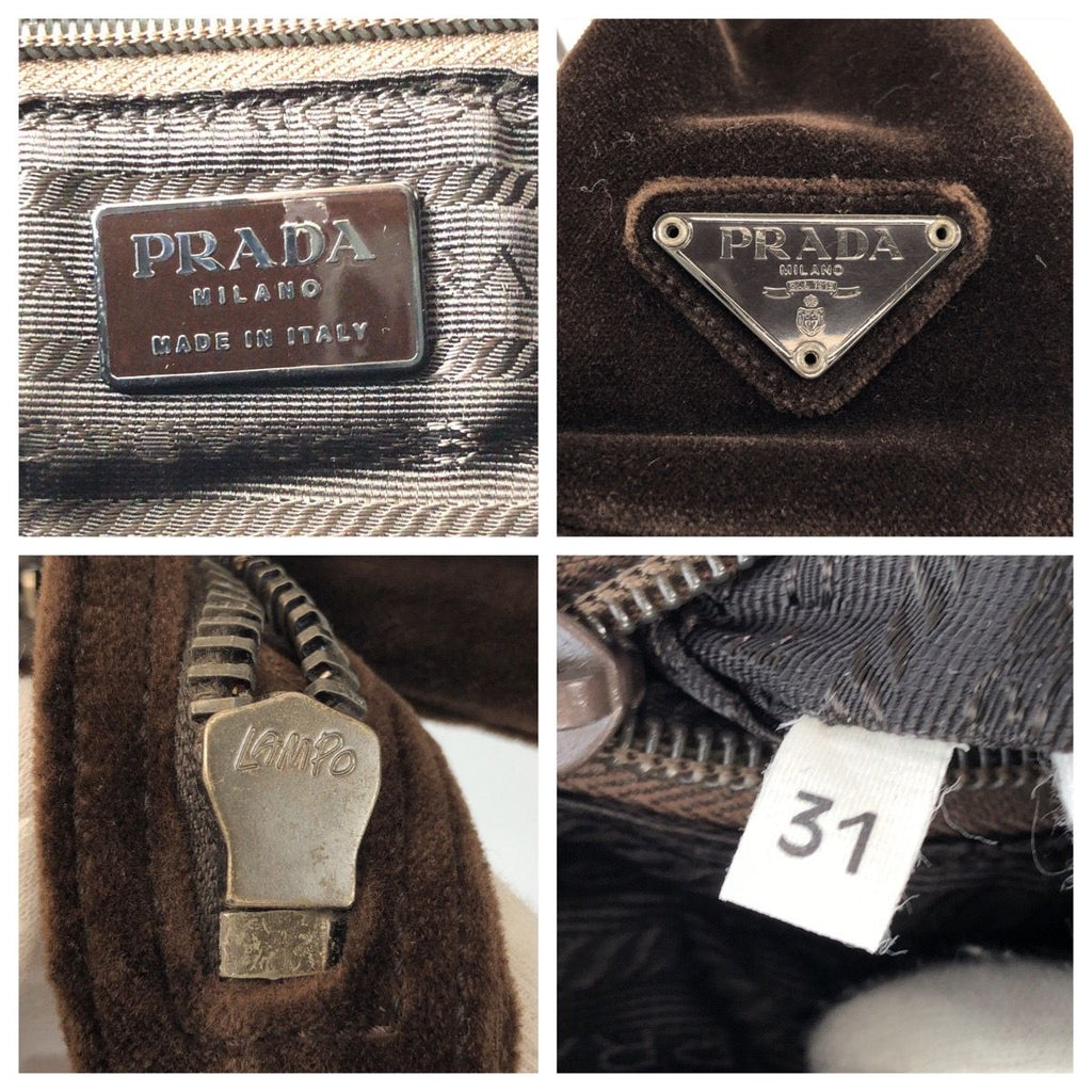 Prada Brown Silver Velour Leather Tote — view 4