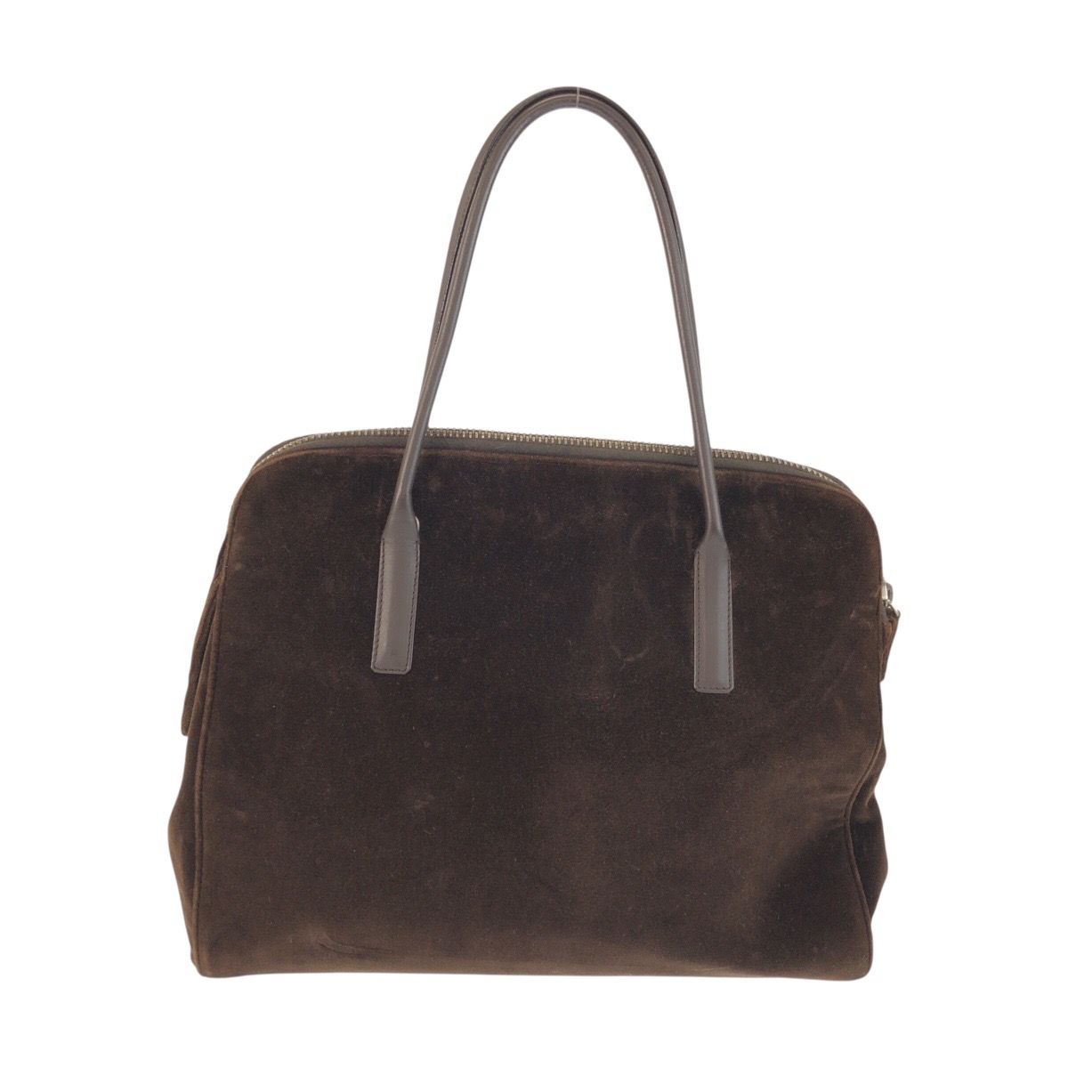 Prada Brown Silver Velour Leather Tote — view 2