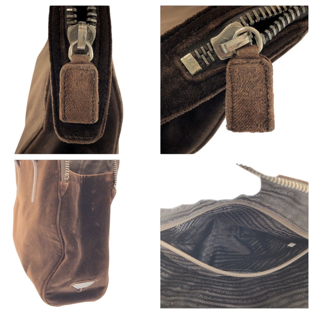 Prada Brown Silver Velour Leather Tote — view 6