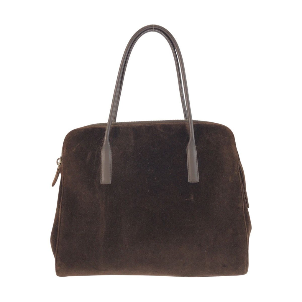 Prada Brown Silver Velour Leather Tote