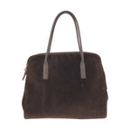 Prada Brown Silver Velour Leather Tote