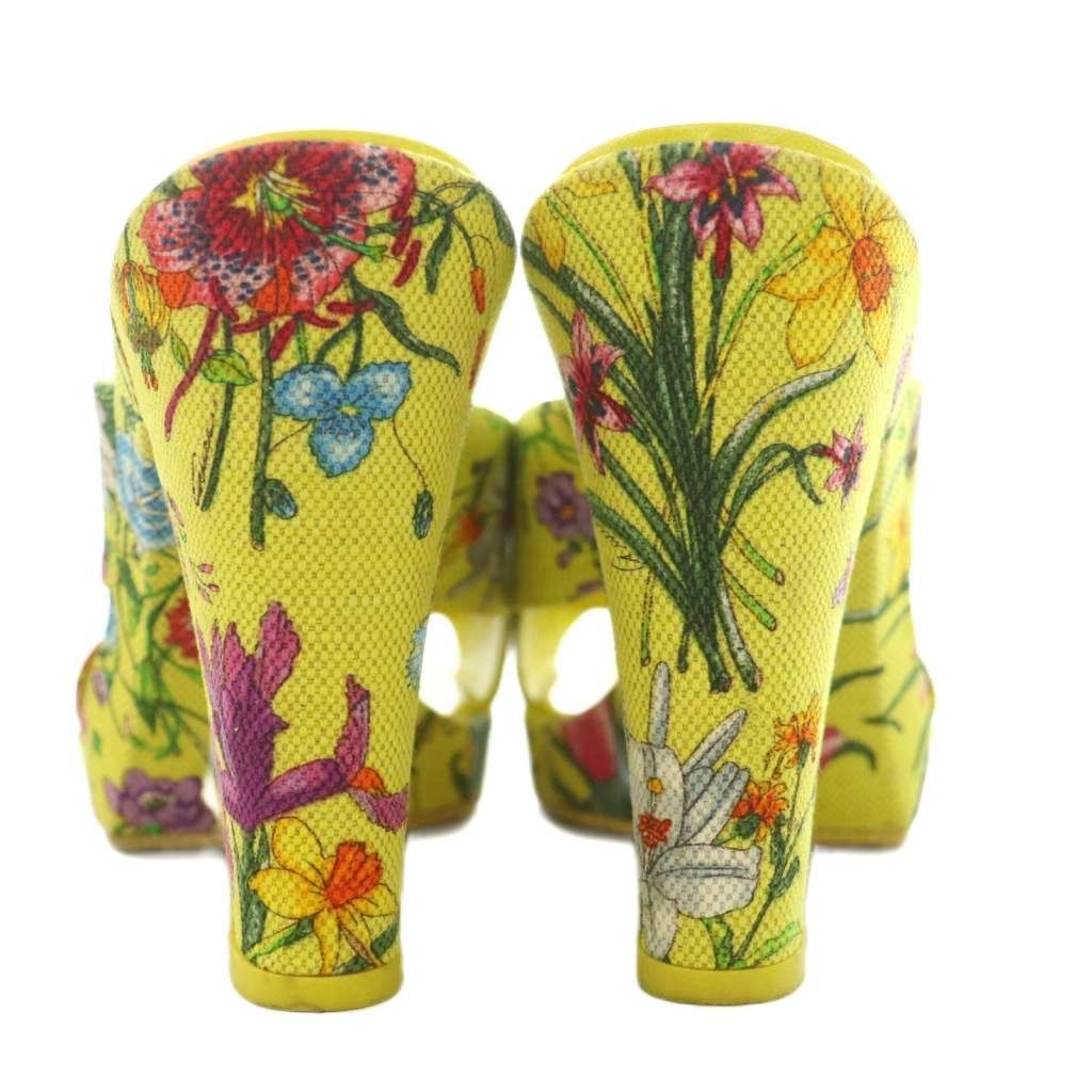 Gucci Sandals Canvas Chunky Heels Floral 36 Yellow BB — view 3