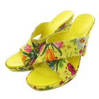 Gucci Sandals Canvas Chunky Heels Floral 36 Yellow BB