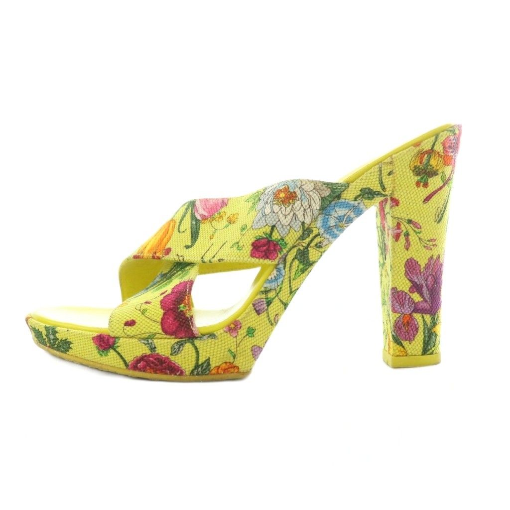 Gucci Sandals Canvas Chunky Heels Floral 36 Yellow BB — view 2