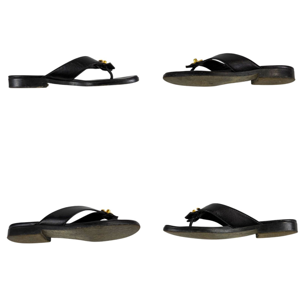 Chanel CC Logo Turnlock Flat Sandals Leather Black 36 Gold — view 7