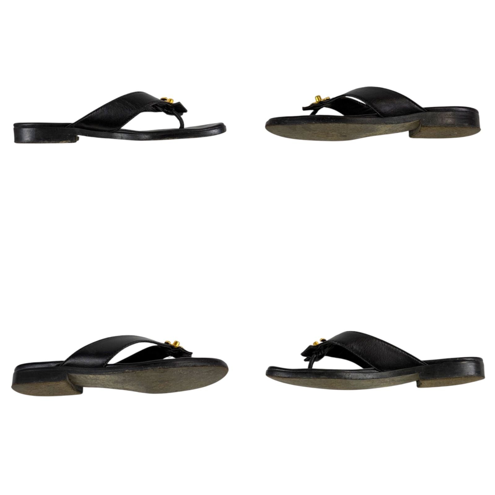 Chanel CC Logo Turnlock Flat Sandals Leather Black 36 Gold — view 7