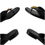 Chanel CC Logo Turnlock Flat Sandals Leather Black 36 Gold — view 6