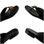 Chanel CC Logo Turnlock Flat Sandals Leather Black 36 Gold — view 5