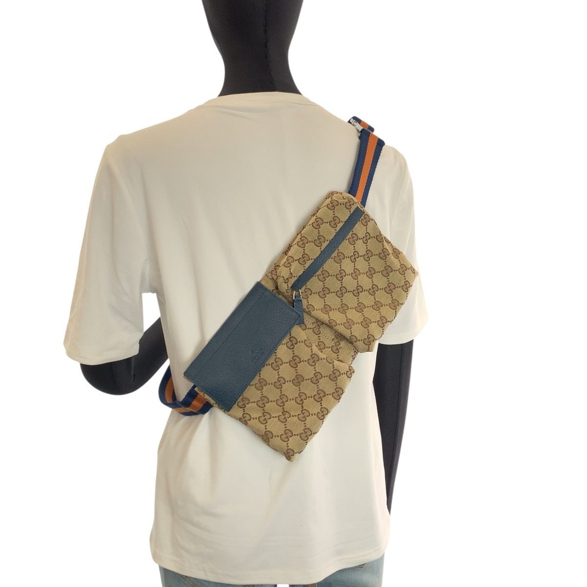 Gucci Sherry Line Brown Blue Silver GG Canvas Leather Belt Bag Waist Pouch — view 5