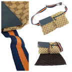 Gucci Sherry Line Brown Blue Silver GG Canvas Leather Belt Bag Waist Pouch — view 9