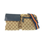 Gucci Sherry Line Brown Blue Silver GG Canvas Leather Belt Bag Waist Pouch