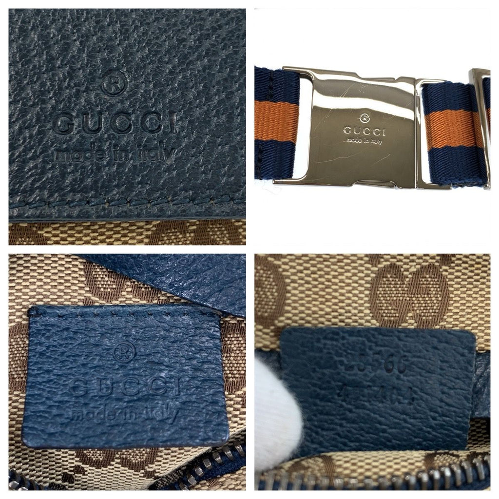 Gucci Sherry Line Brown Blue Silver GG Canvas Leather Belt Bag Waist Pouch — view 4