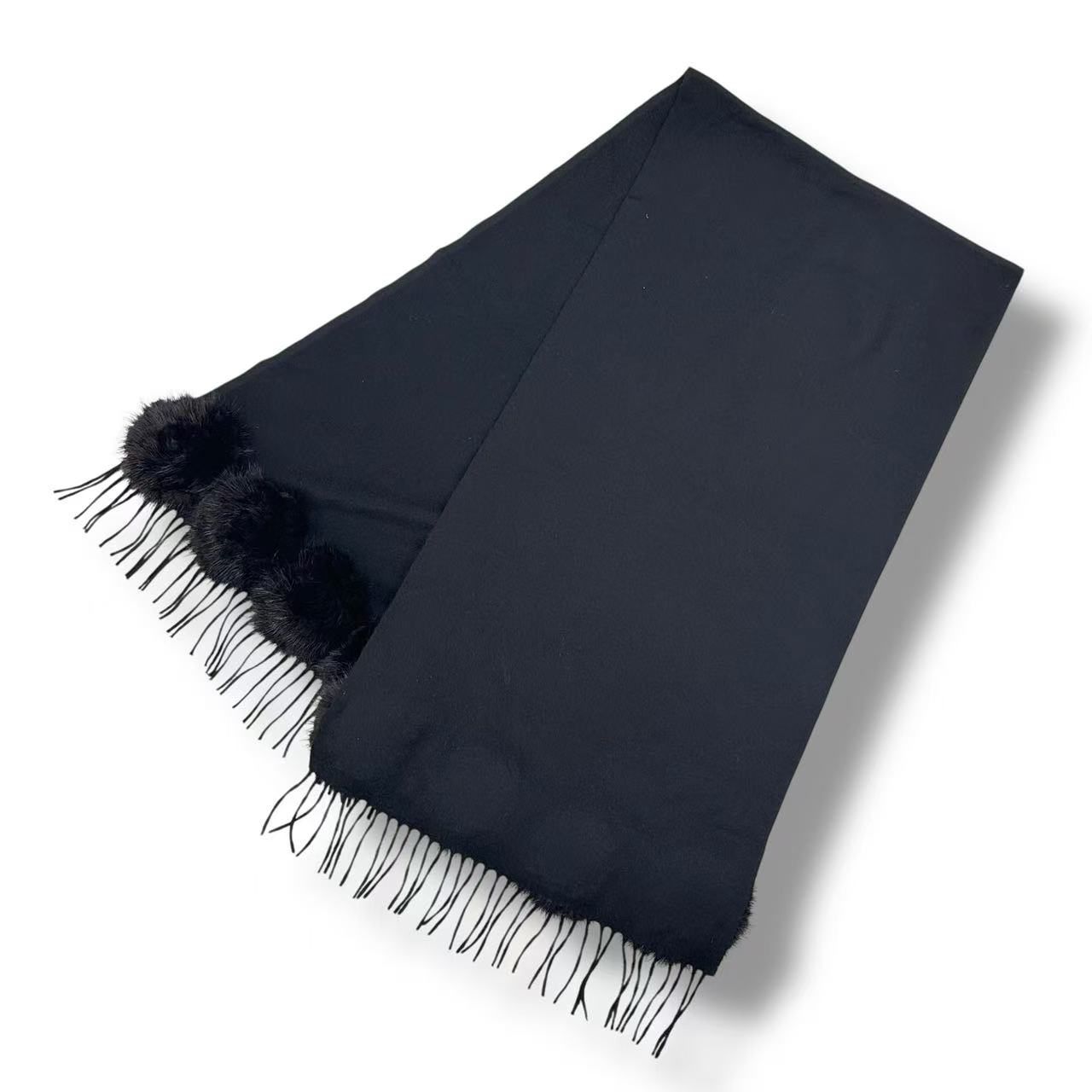 Fendi Scarf Large Shawl Fringe FF Logo Black — view 2